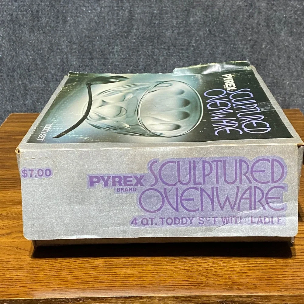 Vintage Pyrex Sculptured Ovenware 4 Qt Toddy Set Bowl and Ladle 8272 Clear Glass